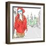 Vector Beautiful Fashion Girl Top Model on the Street in St. Petersburg-kavalenkava volha-Framed Art Print