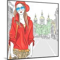 Vector Beautiful Fashion Girl Top Model on the Street in St. Petersburg-kavalenkava volha-Mounted Art Print