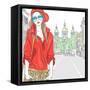 Vector Beautiful Fashion Girl Top Model on the Street in St. Petersburg-kavalenkava volha-Framed Stretched Canvas