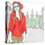 Vector Beautiful Fashion Girl Top Model on the Street in St. Petersburg-kavalenkava volha-Stretched Canvas