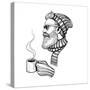 Vector Black and White Bearded Man with Cup Illustration-Julia Waller-Stretched Canvas