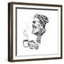 Vector Black and White Bearded Man with Cup Illustration-Julia Waller-Framed Art Print