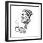 Vector Black and White Bearded Man with Cup Illustration-Julia Waller-Framed Art Print