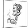 Vector Black and White Bearded Man with Cup Illustration-Julia Waller-Mounted Art Print