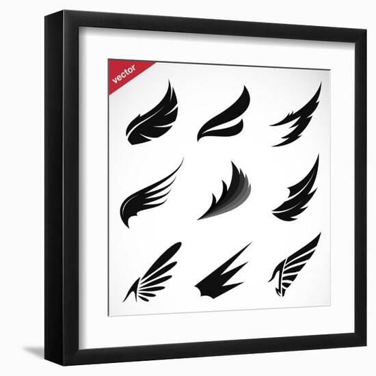 Vector Black Wing Icons Set-yod67-Framed Art Print