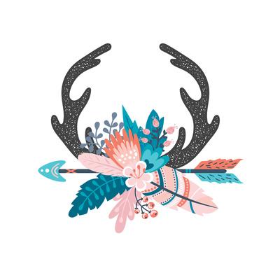 'Vector Boho Floral Illustration - Deer Horns with Arrow ...
