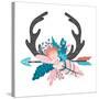 Vector Boho Floral Illustration - Deer Horns with Arrow, Colorful Flower Bouquets for Wedding, Anni-HeyAnnet-Stretched Canvas