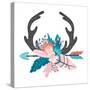 Vector Boho Floral Illustration - Deer Horns with Arrow, Colorful Flower Bouquets for Wedding, Anni-HeyAnnet-Stretched Canvas