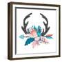 Vector Boho Floral Illustration - Deer Horns with Arrow, Colorful Flower Bouquets for Wedding, Anni-HeyAnnet-Framed Art Print