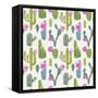 Vector Cactus Background. Seamless Pattern. Exotic Plant. Tropical.-woodhouse-Framed Stretched Canvas