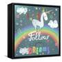 Vector Card with Cute Unicorn, Rainbow, Decor Elements.-Elena Barenbaum-Framed Stretched Canvas