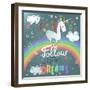 Vector Card with Cute Unicorn, Rainbow, Decor Elements.-Elena Barenbaum-Framed Art Print