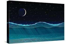 Vector Cartoon Deep Sea Ocean Seascape, Landscape. Underwater, Undersea, Seabed, Bottom Panorama Vi-VetraKori-Stretched Canvas