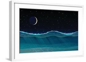 Vector Cartoon Deep Sea Ocean Seascape, Landscape. Underwater, Undersea, Seabed, Bottom Panorama Vi-VetraKori-Framed Art Print