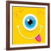 Vector Cartoon Orange Monster Face-rock n roll-Framed Art Print