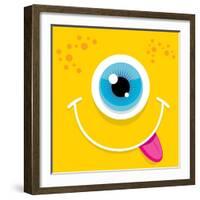 Vector Cartoon Orange Monster Face-rock n roll-Framed Art Print