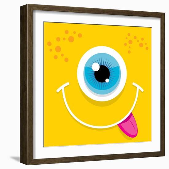 Vector Cartoon Orange Monster Face-rock n roll-Framed Art Print