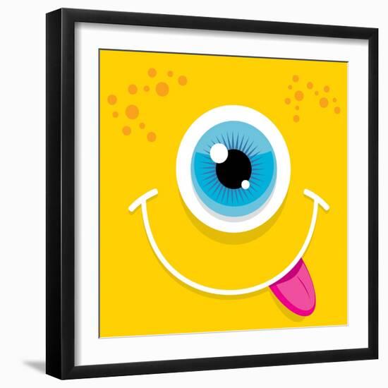 Vector Cartoon Orange Monster Face-rock n roll-Framed Art Print