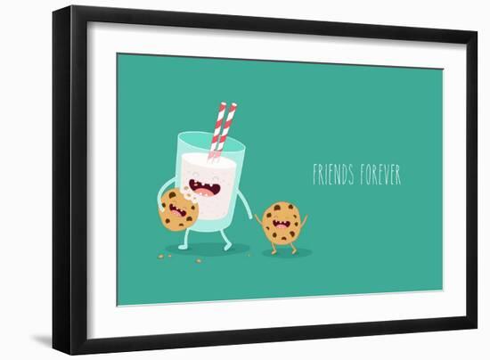 Vector Cartoons of Comic Characters Glass of Milk and Cookies. Friends Forever. Breakfast-Serbinka-Framed Art Print