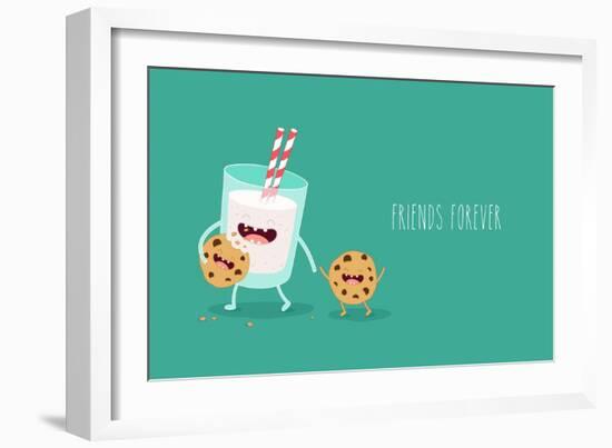 Vector Cartoons of Comic Characters Glass of Milk and Cookies. Friends Forever. Breakfast-Serbinka-Framed Art Print