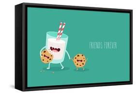 Vector Cartoons of Comic Characters Glass of Milk and Cookies. Friends Forever. Breakfast-Serbinka-Framed Stretched Canvas