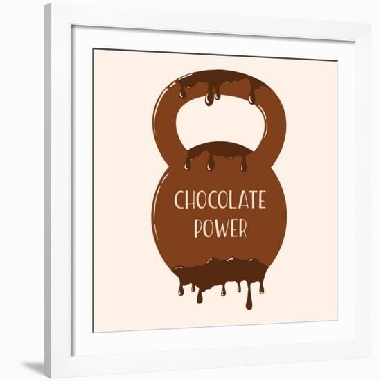 Vector Chocolate Kettlebell with Melting Effect. Kettlebel with Label Chocolate Power . Chocolate-Frantisek Keclik-Framed Art Print