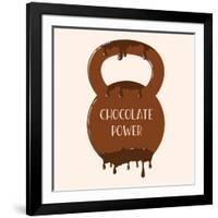 Vector Chocolate Kettlebell with Melting Effect. Kettlebel with Label Chocolate Power . Chocolate-Frantisek Keclik-Framed Art Print