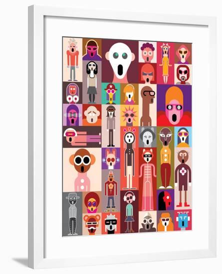 Vector Collage of Many Shocked Faces. Set of Surprised People Portraits.-danjazzia-Framed Art Print