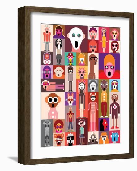 Vector Collage of Many Shocked Faces. Set of Surprised People Portraits.-danjazzia-Framed Art Print