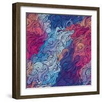 Vector Color Abstract Hand-Drawn Hair Pattern with Waves and Clouds. Asian Style.-Gorbash Varvara-Framed Art Print