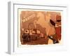 Vector Cowboy and Train. Western Grunge Poster-Tancha-Framed Art Print