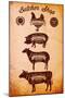 Vector Diagram Cut Carcasses Chicken, Pig, Cow, Lamb-111chemodan111-Mounted Art Print