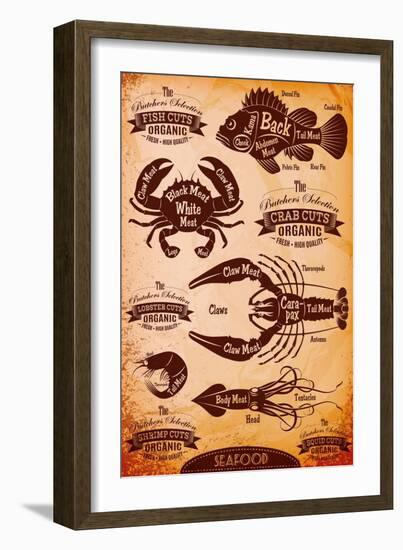 Vector Diagram Cut Carcasses Seafood-111chemodan111-Framed Art Print