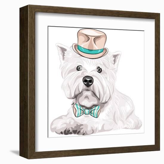 Vector Dog West Highland White Terrier Breed in Hat and Bow Tie-kavalenkava volha-Framed Art Print