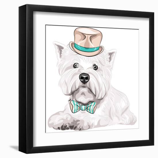 Vector Dog West Highland White Terrier Breed in Hat and Bow Tie-kavalenkava volha-Framed Art Print