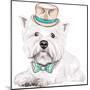 Vector Dog West Highland White Terrier Breed in Hat and Bow Tie-kavalenkava volha-Mounted Art Print