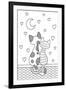 Vector Doodle Coloring Book Page Cats Sitting on the Roof and Look at the Moon on Hearts Background-null-Framed Art Print