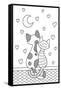 Vector Doodle Coloring Book Page Cats Sitting on the Roof and Look at the Moon on Hearts Background-null-Framed Stretched Canvas
