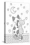 Vector Doodle Coloring Book Page Cats Sitting on the Roof and Look at the Moon on Hearts Background-null-Stretched Canvas