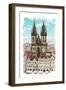 Vector Drawing of Church Our Lady before Tyn in Prague, Czech Republic-Misha-Framed Art Print