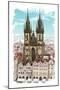 Vector Drawing of Church Our Lady before Tyn in Prague, Czech Republic-Misha-Mounted Art Print