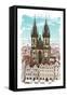 Vector Drawing of Church Our Lady before Tyn in Prague, Czech Republic-Misha-Framed Stretched Canvas