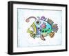 Vector Drawing of the Abstract Stylized Fish on Light Blue Background.-Farferros-Framed Art Print