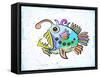 Vector Drawing of the Abstract Stylized Fish on Light Blue Background.-Farferros-Framed Stretched Canvas