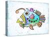 Vector Drawing of the Abstract Stylized Fish on Light Blue Background.-Farferros-Stretched Canvas