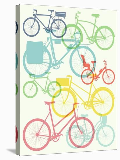 Vector Flat Modern Urban, Town and City Bicycles Background Featuring Touring Bicycle, Fixed Gear,-Mascha Tace-Stretched Canvas