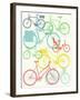 Vector Flat Modern Urban, Town and City Bicycles Background Featuring Touring Bicycle, Fixed Gear,-Mascha Tace-Framed Art Print