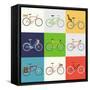 Vector Flat Modern Urban, Town and City Bicycles Set | Various Different Bicycles with Wooden Crate-Mascha Tace-Framed Stretched Canvas