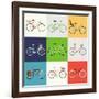 Vector Flat Modern Urban, Town and City Bicycles Set | Various Different Bicycles with Wooden Crate-Mascha Tace-Framed Art Print