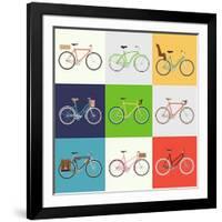 Vector Flat Modern Urban, Town and City Bicycles Set | Various Different Bicycles with Wooden Crate-Mascha Tace-Framed Art Print